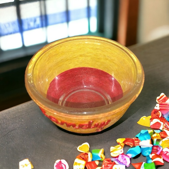 Vintage Yellow and Red Candy Decorative Glass Bowl Dish - Picture 6 of 7